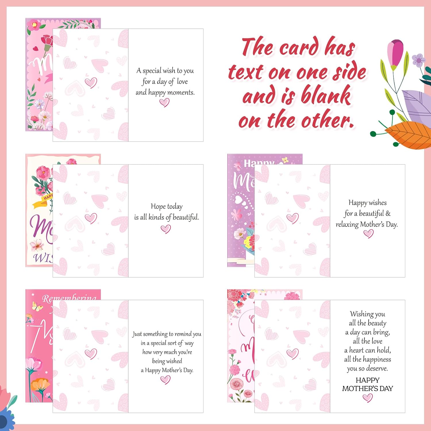 100 Pcs Mothers Day Greeting Cards, Mother'S Day Cards Bulk With Pink Envelopes And Stickers Blank Inside For Mother'S Day Mom Birthday Gift Supplies For Florist Church Mom Flower