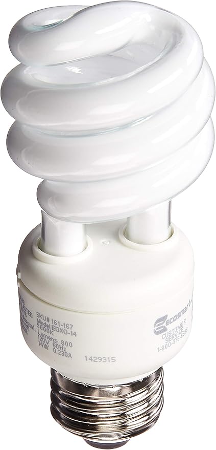 60W Equivalent Spiral CFL Light Bulbs 5000K Daylight Energy Saving Compact Fluorescent 4 Pack