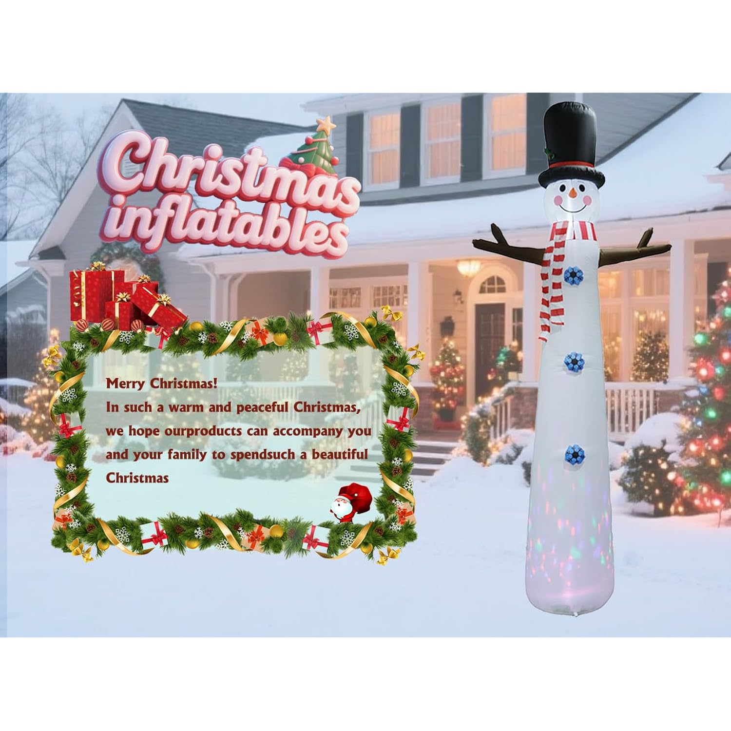 12Ft Inflatable Snowman Outdoor Christmas Decoration - Blow Up Snowman With Built-In Led Lights For Garden Lawn