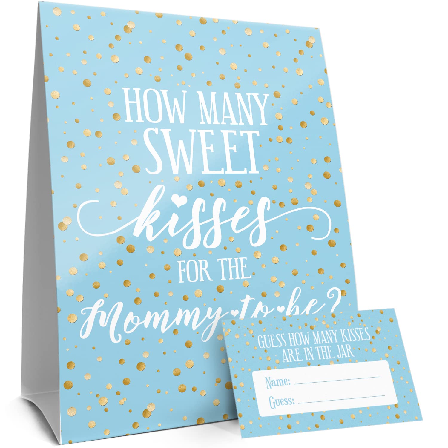 How Many Kisses Baby Shower Game - Blue And Gold It'S A Boy Baby Shower (Sign With Cards)