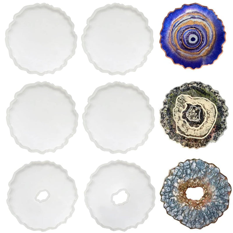6 Pack Geode Coaster Molds For Resin, Irregular Resin Coaster Silicone Mold, Coaster Epoxy Resin Molds For Making Agate Coasters Set