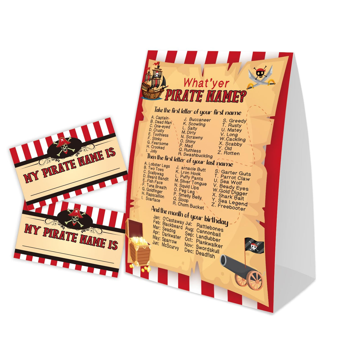 What'S Your Pirate Name For Baby Shower Game, Birthday Party Decoration, Pack 1 Sign And 30 Name Stickers, Baby Shower Games, Gender Neutral Party Supplies(Mzg14)