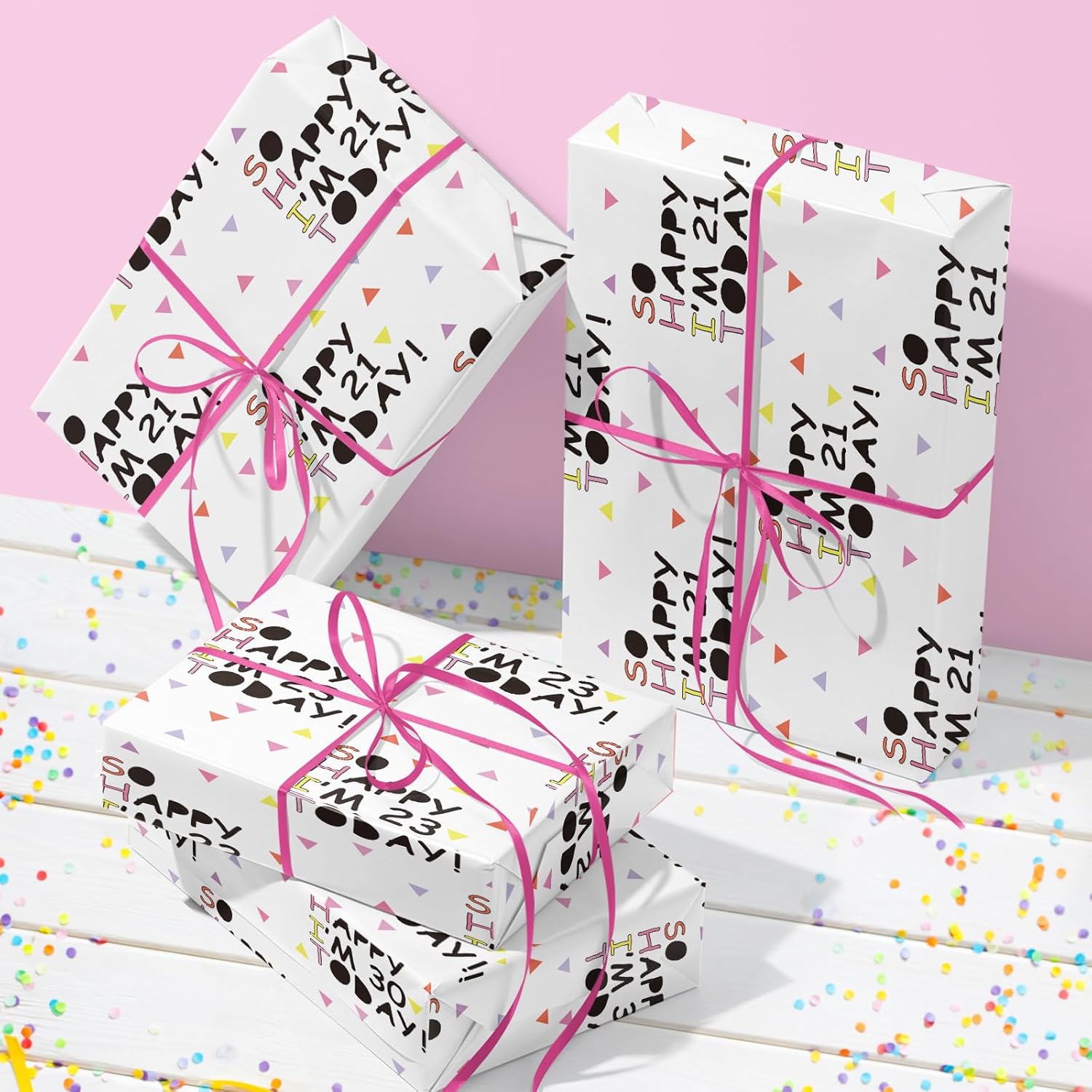 21St Birthday Wrapping Paper Roll, Pink So Happy I'M 21 Today!, For Age 21 Girls, Women, Adults, Friends Birthday Holiday Party Gift Wrap Mini Roll, 17 Inches X 16.4 Feet (23.2 Sq.Ft.)