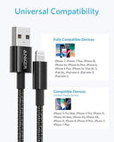 Apple MFi Certified Premium Double Braided Nylon Lightning Cable 6FT Fast Charging Cord for iPhone iPad Black