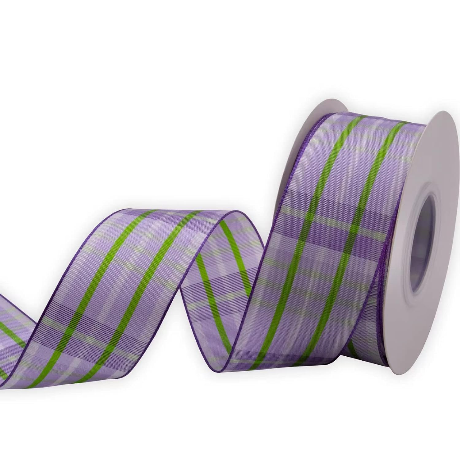 Wired Purple Ribbon Plaid Taffeta,1-1/2" X 10Meters,For Easter,Spring, Summer, Birthday, Wreath, Birthday, Gift Bows, Christmas