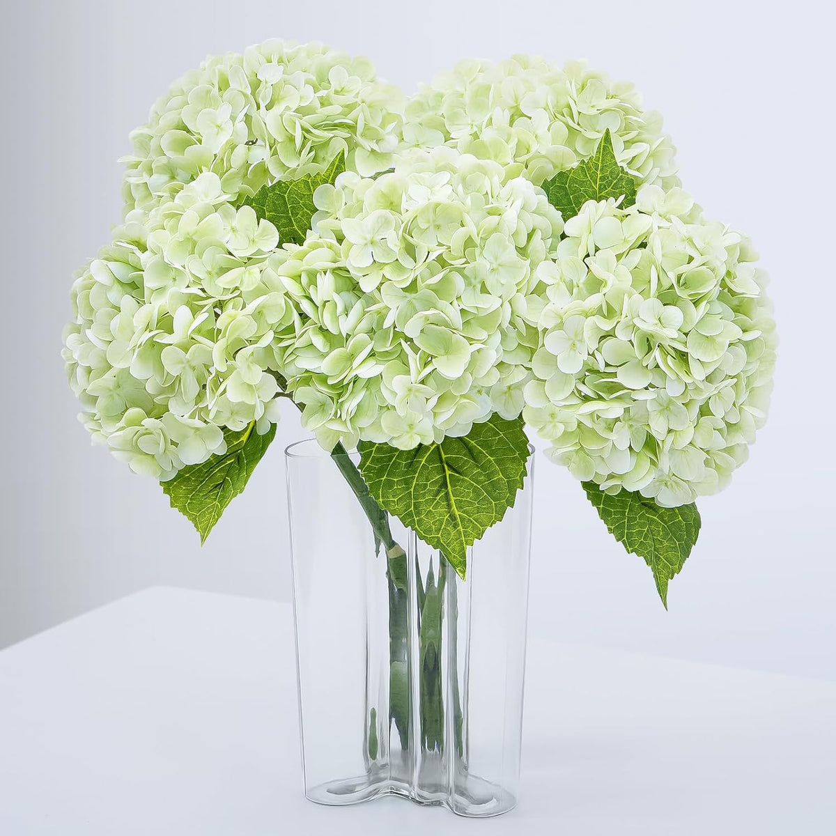 4 Pcs 21" Real Touch Green Hydrangea Artificial Flowers With Long Stem & Leaves, Full Latex Faux Hydrangea Flowers For Home Decor Party Floral Arrangements Wedding Bouquets Centerpieces