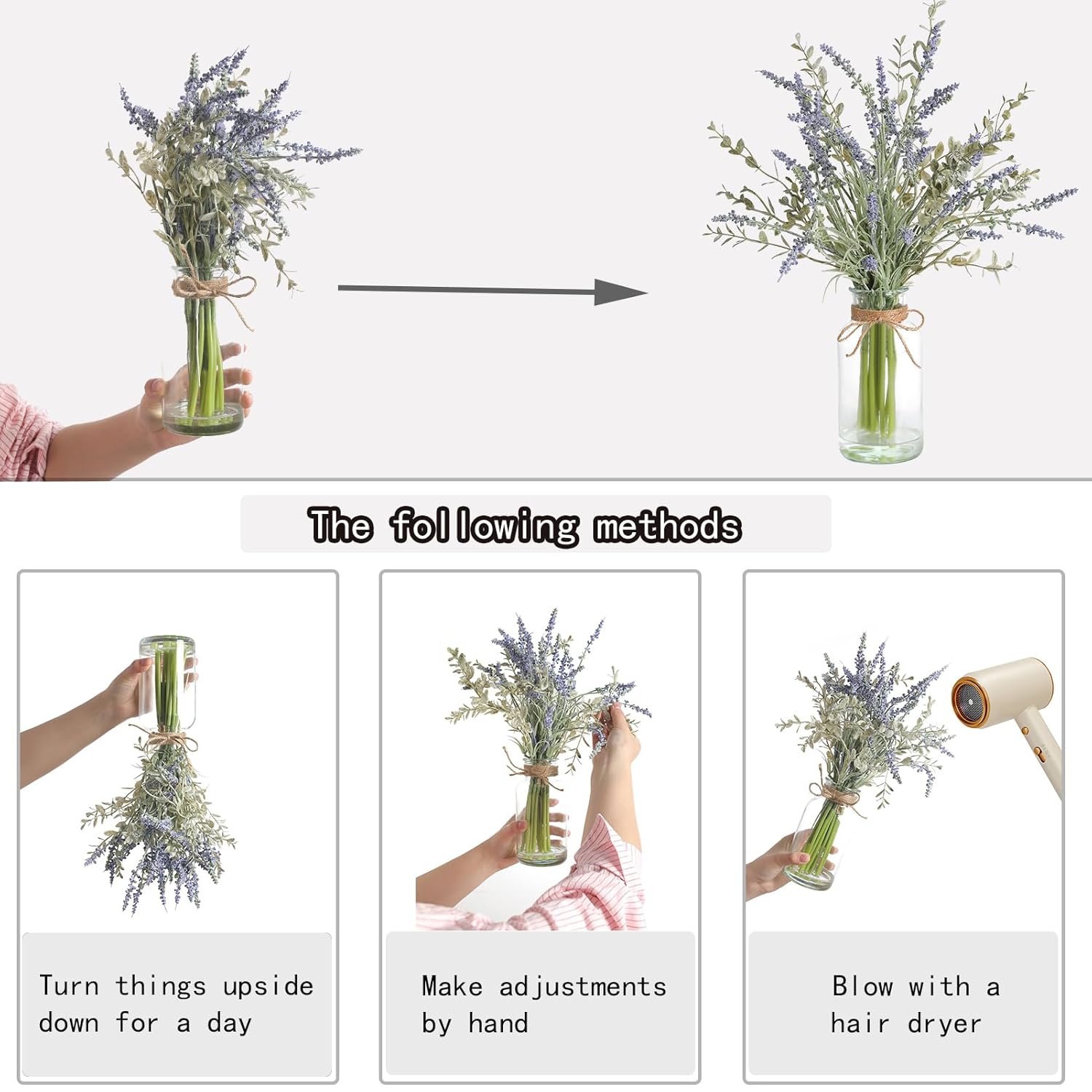Artificial Lavender Stems In Glass Vase With Faux Water,15" Artificial Plants Eucalyptus Leaves For Shelf Desk Bathroom Farmhouse Room Coffee Table Home Decor
