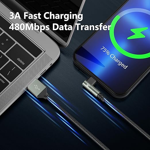 3 Pack 6FT Right Angle Lightning Fast Charging Cable for iPhone iPad