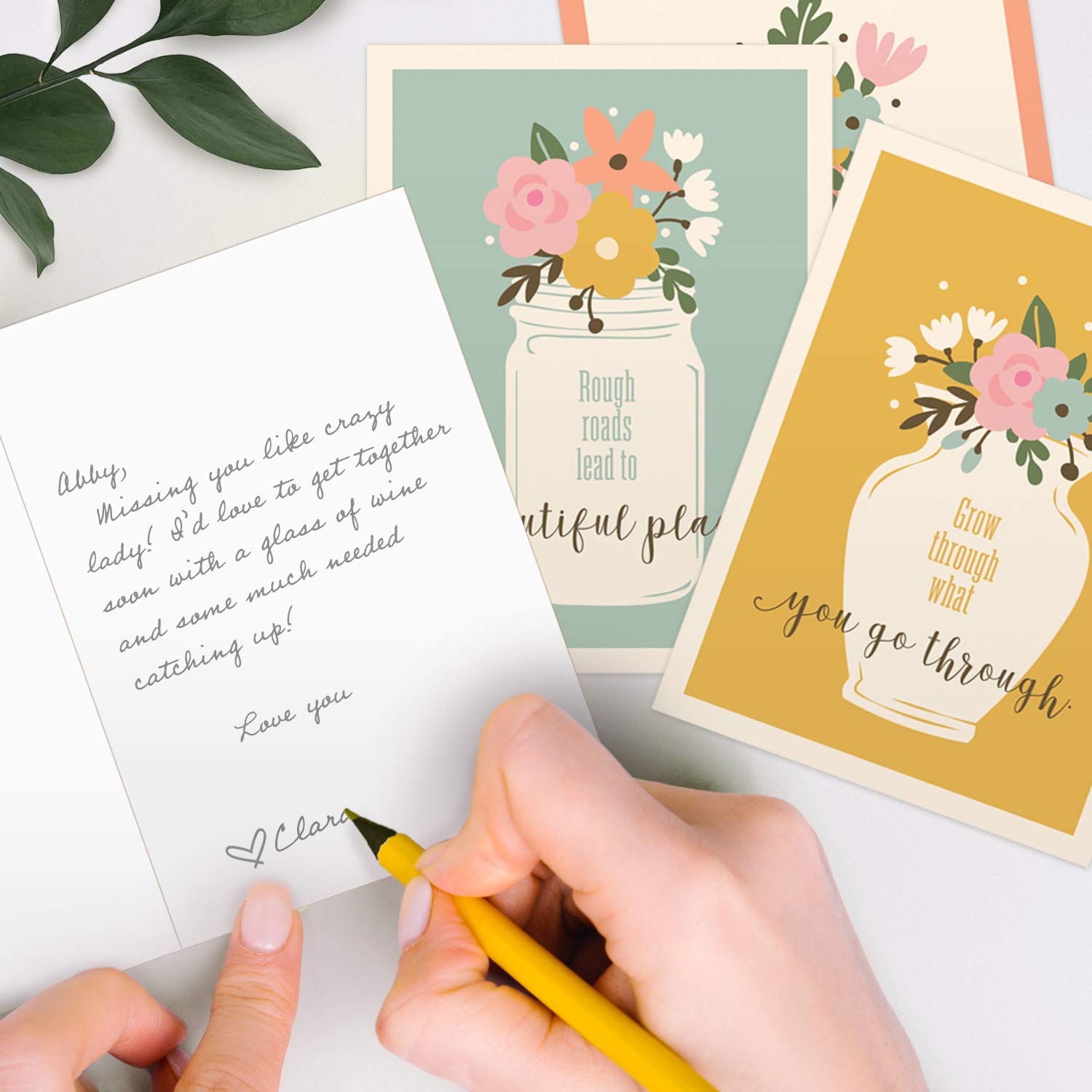 Wildflower Encouraging Greeting Cards / 12 Inspirational Flower Vase Note Cards / 5" X 7" Card With White Envelopes / 6 Unique Floral Motivational Designs/Made In The Usa