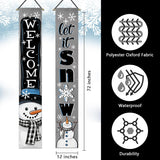 Welcome Winter Snowman Gray Porch Banner Sign, Let It Snow Snowflake Buffalo Plaid Check Door Decorative Hanging Banner Flag, Christmas Holiday Seasonal Decoration Home Outdoor Decor