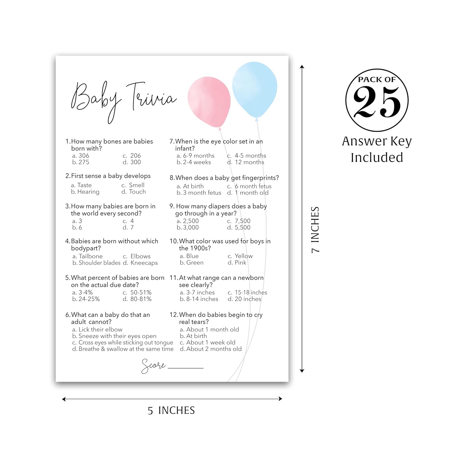 Gender Reveal Party Game — Baby Trivia Game — Pack Of 25 — Elephant Pink Or Blue Fun Baby Facts Games, Blue Or Pink Trivia Gender Neutral Baby Shower Games Activities, Coed Couples Shower G510-Trv
