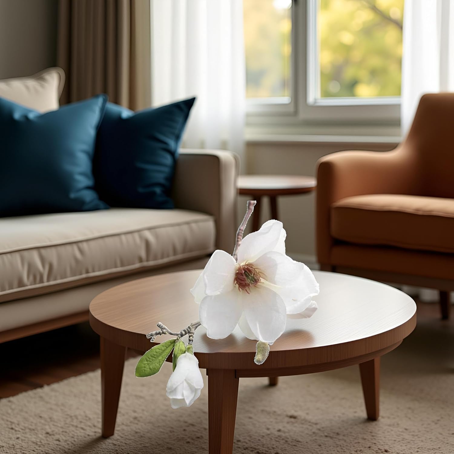 White Artificial Magnolia Fake Silk Flower Single Floral Home Decor Living Room Bedroom Garden Party Wedding Decoration In Pots Vase For Desk Table, Artificial Flowers, Home Décor, Decorations