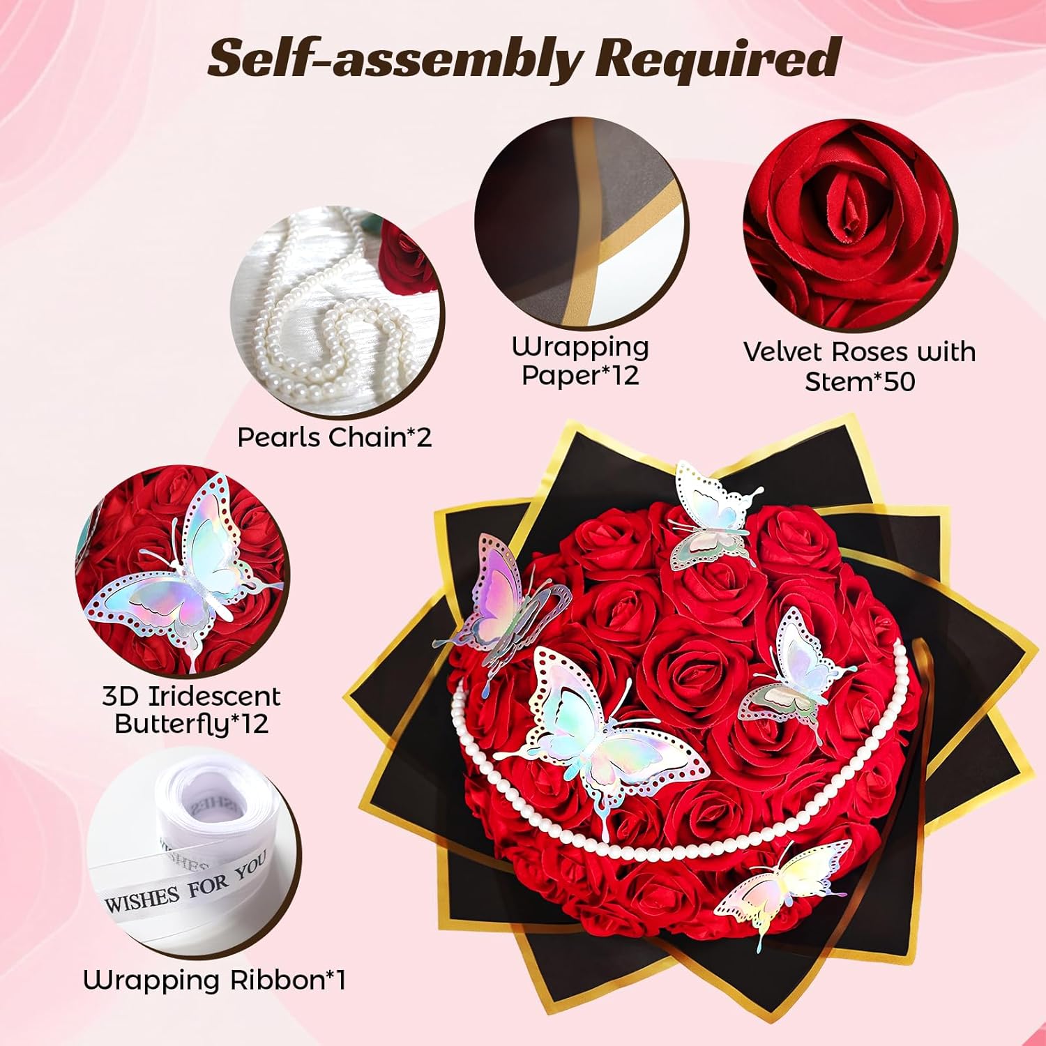 50 Pcs Fake Red Roses Artificial Flowers Bulk, Faux Velvet Silk Rose Bouquet With Long Stems Real Look For Wedding Party Centerpieces Vases Decor