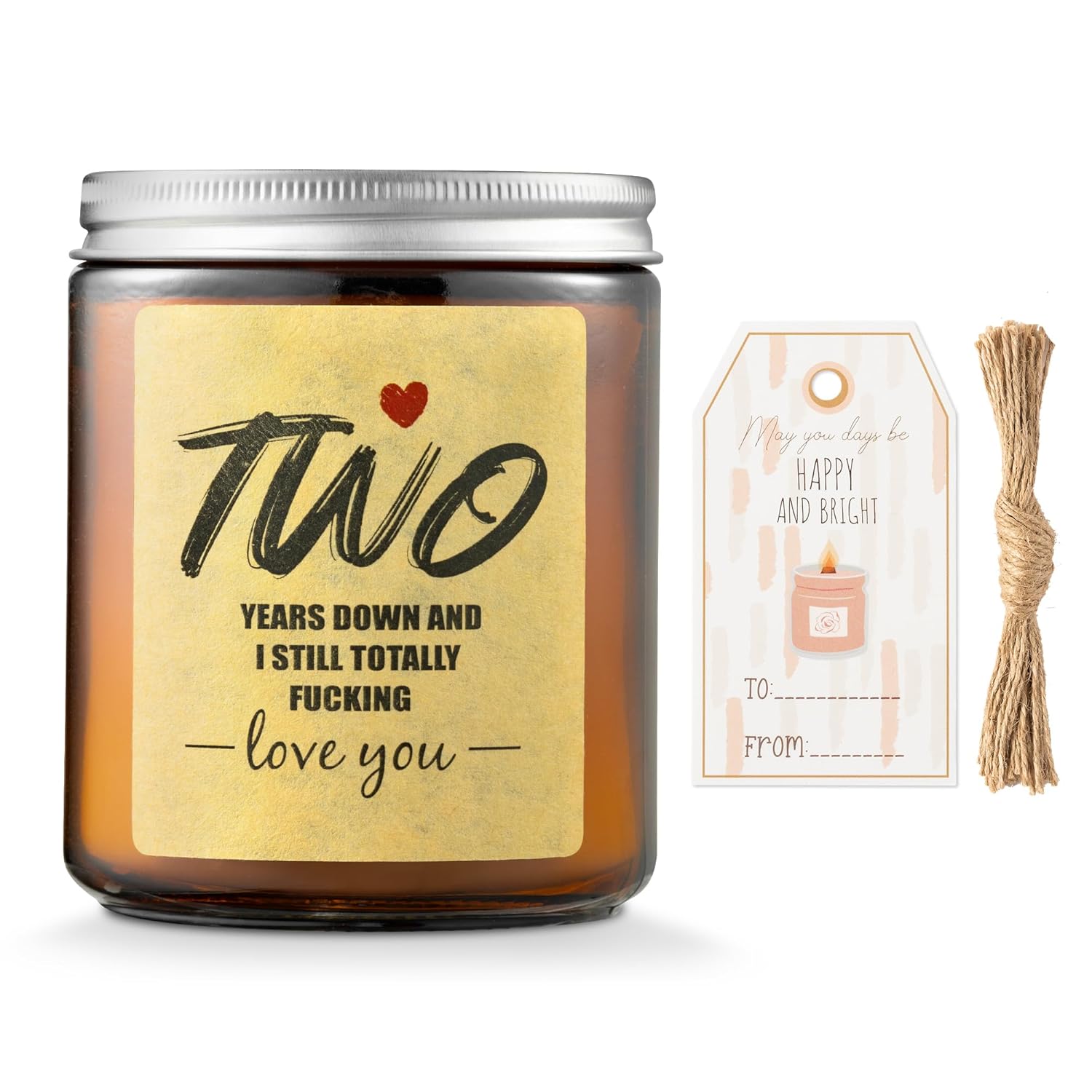 Happy 2Nd Anniversary Jar Candles Gifts For Couple, Lavender Scented Candle 2 Year Gift For Him Her, 32H Burning 8Oz Natural Soy Wax Stress Relief Love You For Husband Wife Women Men