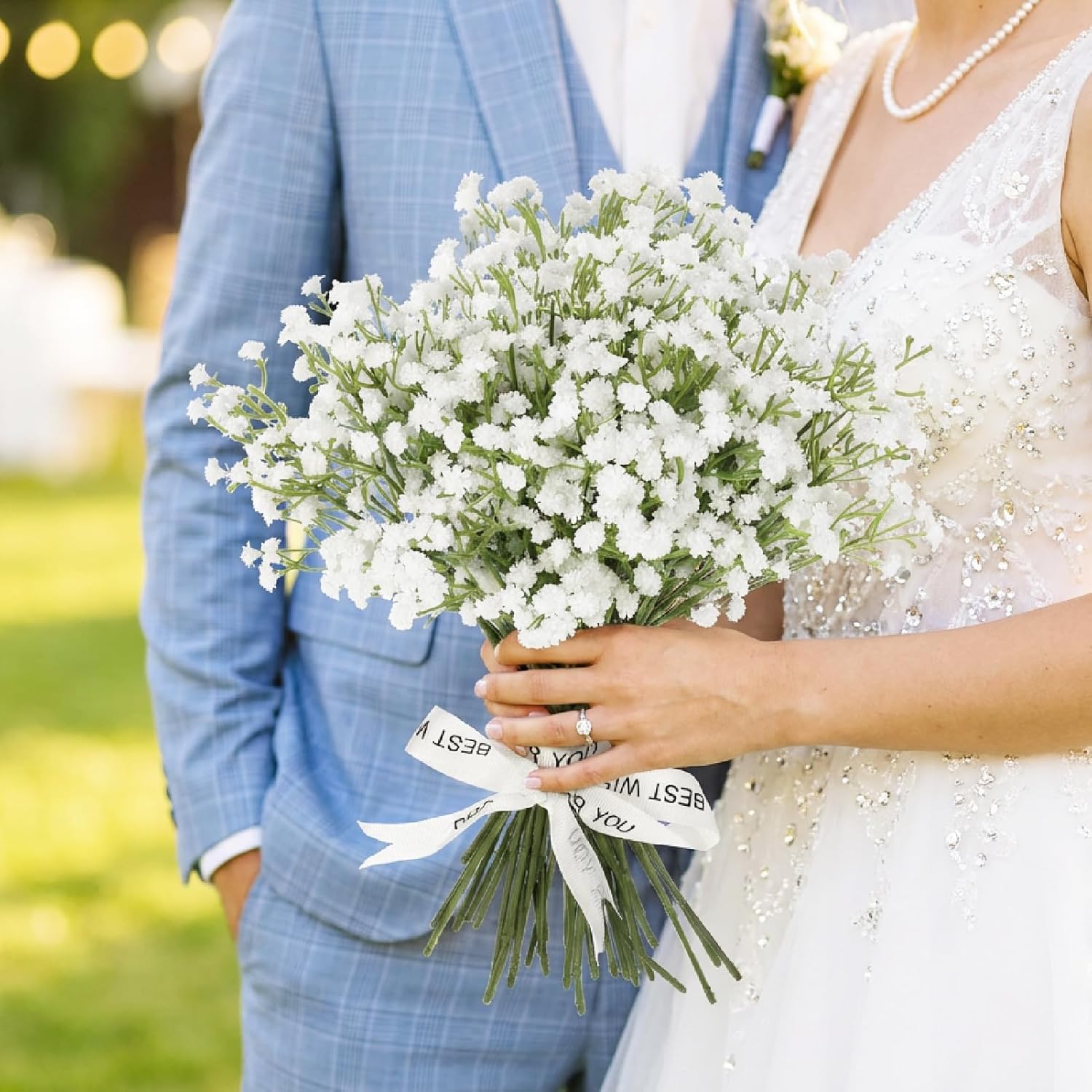 42 Pcs Babys Breath Artificial Flowers Bulk, 11Inch Gypsophila Real Touch Flowers White Faux Floral Arrangements Wedding Bouquet Party Decor