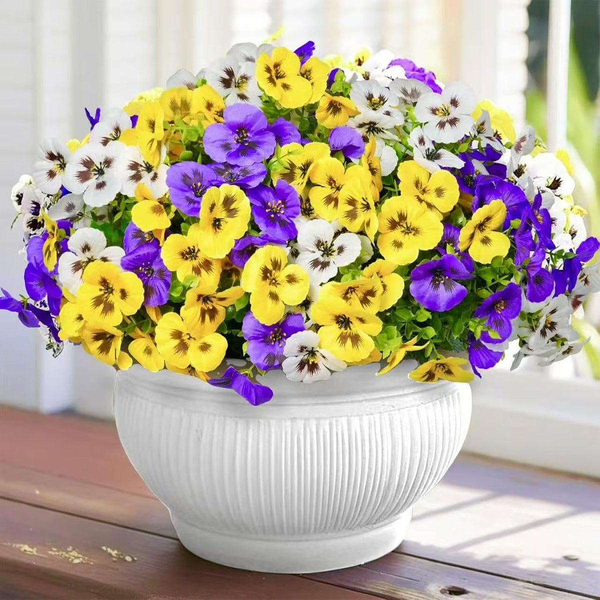 12 Bundles Artificial Flowers For Outdoor, Uv Resistant Fake Pansy Flowers, Silk Faux Fowers For Outdoor Planters Home Garden Office Patio Front Spring Decorations