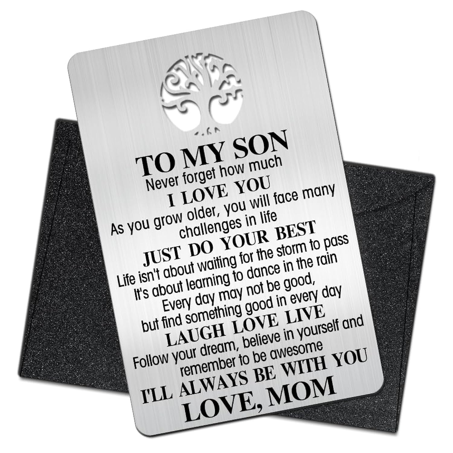 To My Son Wallet Card, Engraved Metal Wallet Insert Card Love Note From Mom, Gifts For Son With Inspirational Quote, Coming Of Age Back To School Graduation Birthday Wedding Deployment Gifts