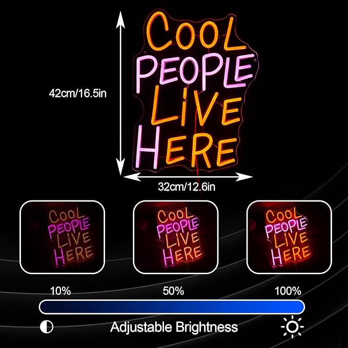 Cool People Live Here Neon Sign Pink Orange LED Wall Light USB Dimmable Bedroom Party Decor