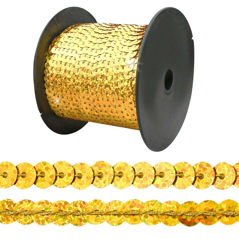 100 Yards Gold Sequin Trim 6Mm Spangle Flat Sequin Strip Fabric Paillette Stri