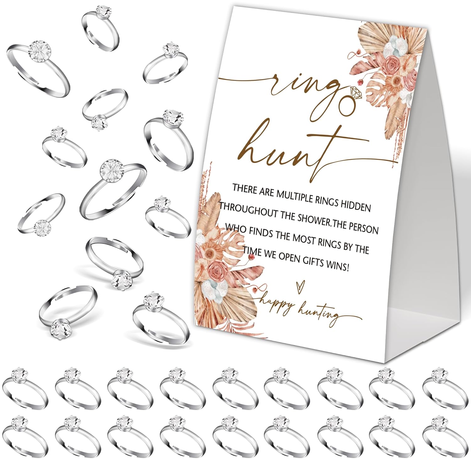 Bridal Shower Games Ring Hunt,Boho Floral Bridal Shower Decorations,Popular Bridal Shower Game,Engagement Party Games,Bridal Shower Favors,Plastic Rings For Bridal Shower Game(J4)
