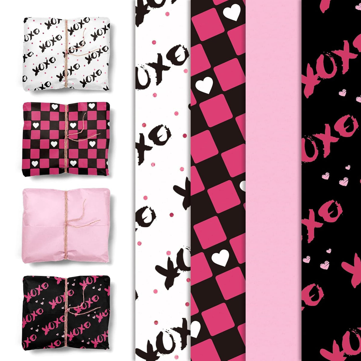 Valentine'S Day Gift Wrapping Tissue Paper, 24 Sheets Red Heart Xoxo Gift Wrap Tissue Paper, Red Black Diy Craft Art Paper For Valentines Birthday Wedding Party Supplies, 15X20Inch