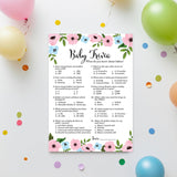 Gender Reveal Party Game — Baby Trivia Game — Pack Of 25 — Pink Or Blue Fun Baby Facts Games, Blue Or Pink Trivia Gender Neutral Floral Baby Shower Games Activities, Coed Couples Shower, Sku G750-Trv