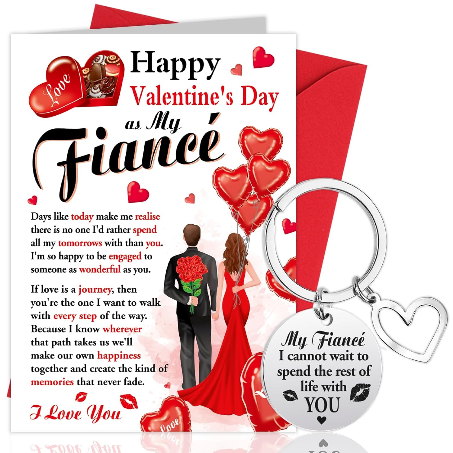 Valentine'S Day Card For Fiance,Valentine'S Day Gift For Fiance,Fiance Valentines Gift Cards,Valentine'S Keyring Fiance,I Love You Card For Fiance Boyfriend Him,Happy Heart Day Card For Fiance