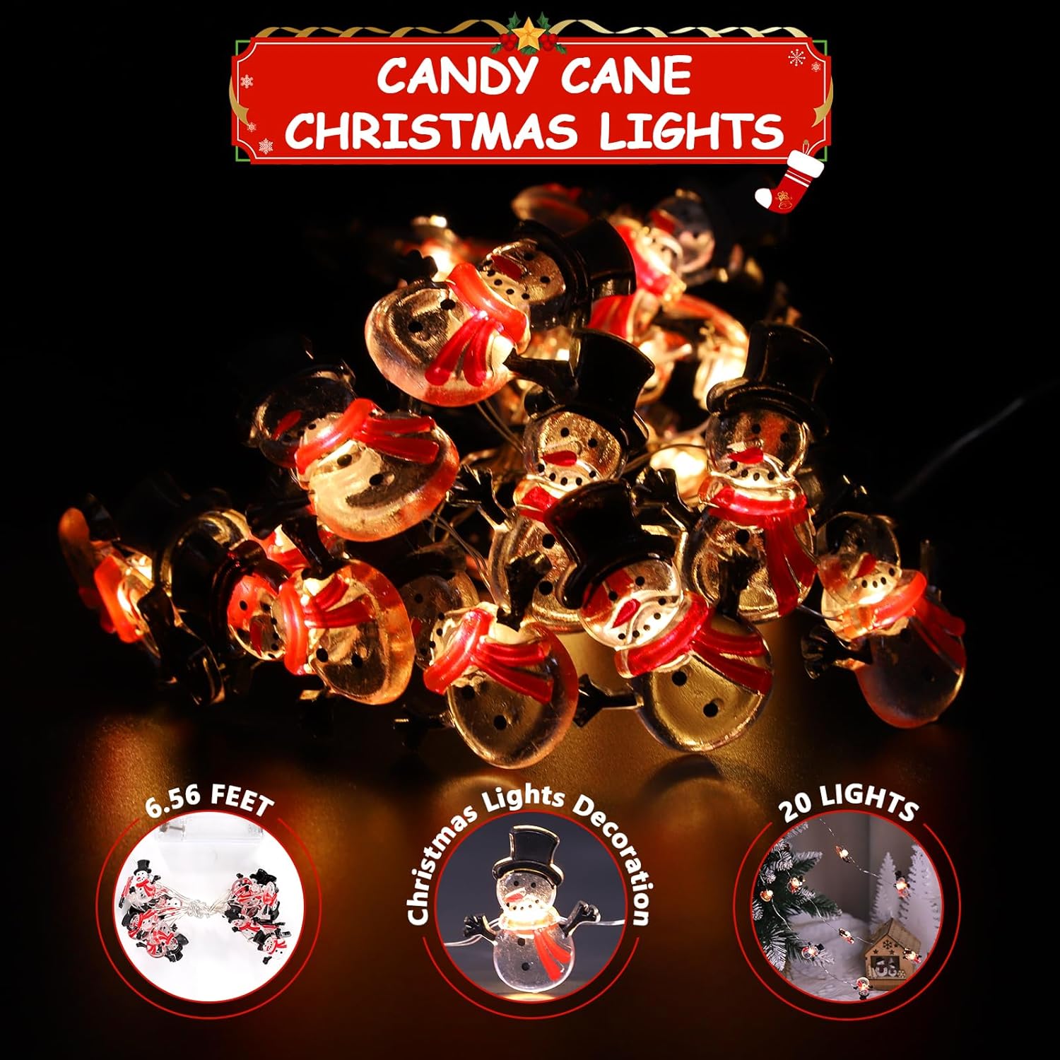 String Lights Christmas Led Lights Cute Snowman Design Decorations Cozy Decor 6.56Ft 20Led For Christmas Tree Winter Par