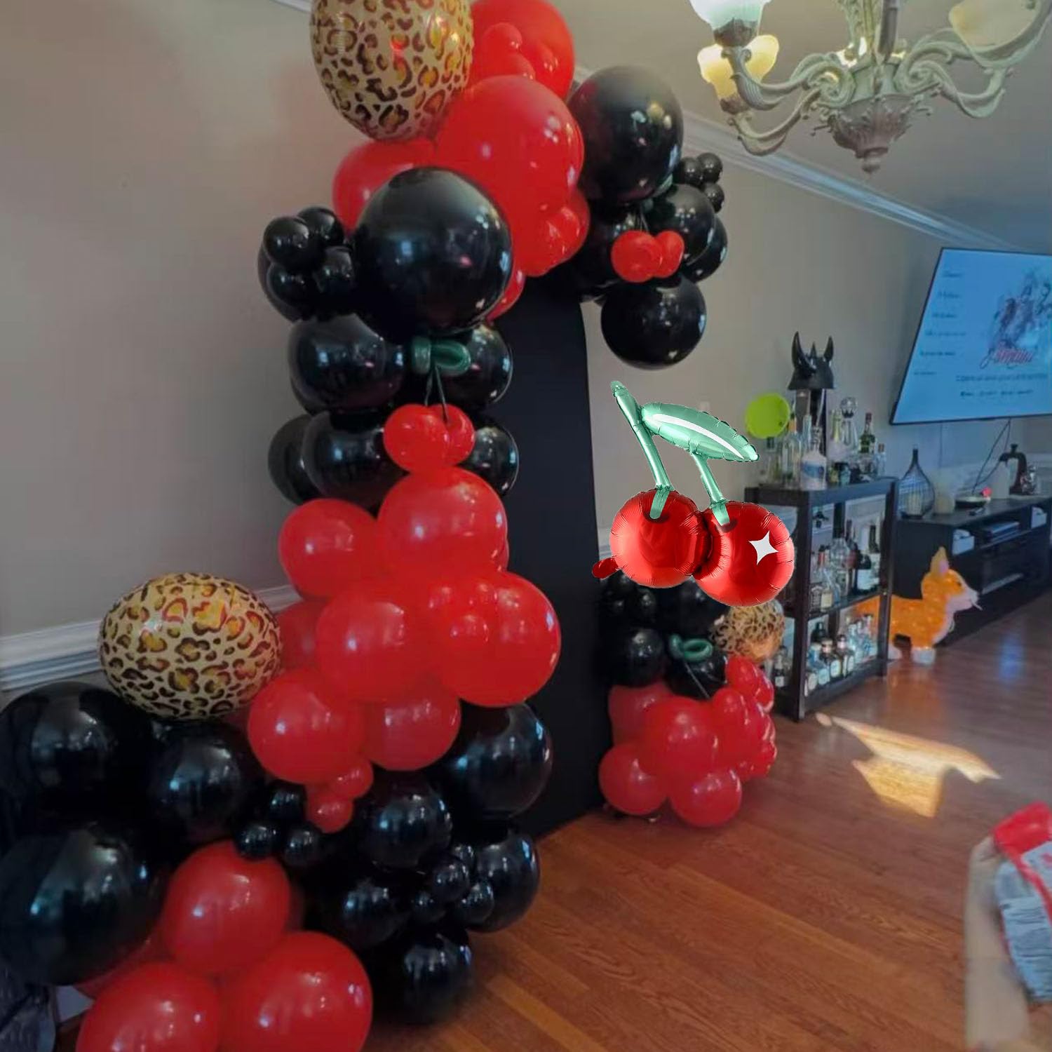 129Pcs Red And Black Cheetah Balloon Arch Kit With Leopard Print Cherry Foil Balloons For Girls Birthday Baby Shower Wedding Valentine'S Day Bachelorette Party Decorations