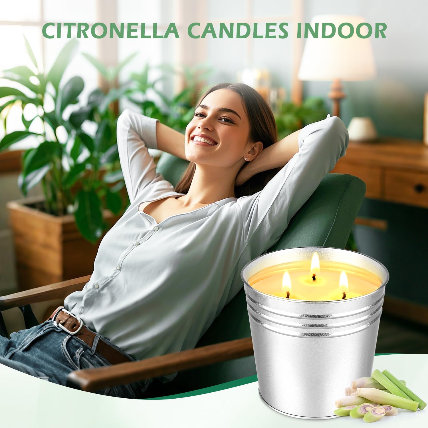 Citronella Candles Outdoor Indoor, 30Oz Large Citronella Candles For Patio, 3-Wicks Summer Candle For Outside Garden Camping, 200 Hour Long-Lasting Burn Time,Soy Bucket Candle Set