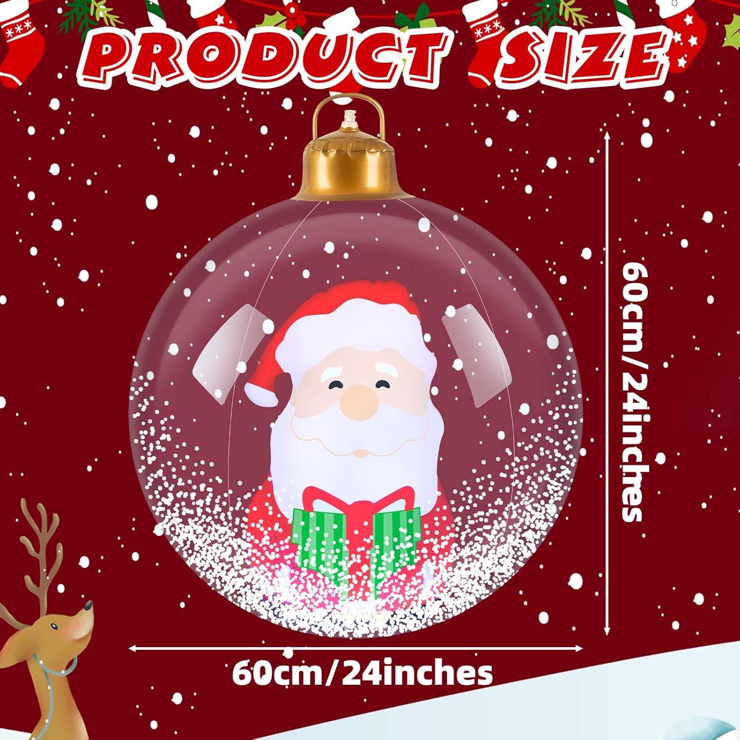 24 Inch Light Up Giant Christmas Ball Santa Claus Outdoor Inflatables With Led Light Pvc Decorated Ball Xmas Blow Up Bal