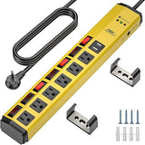 Metal Power Strip 6 Outlets 2 USB Ports Individual Switches 1200J 6FT 15A