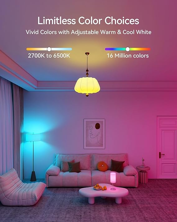 Matter Smart Light Bulbs 4 Pack A19 RGBCW Color Changing 800LM Alexa Google Apple Home Compatible