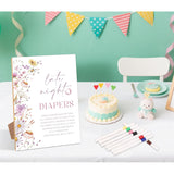 13 Pcs Late Night Diapers Baby Shower Games, Include Wood Sign And 12 Pens, Gender Reveal Games, Baby Shower Games Table Sign, Flower Decorations, Newborn Announcement Party Decor Supplies