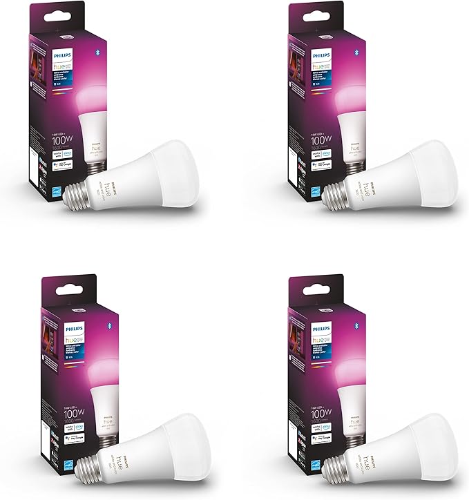 A21 Smart LED Bulb 4 Pack 100W Equivalent 1600LM Color Changing E26 Hue Compatible