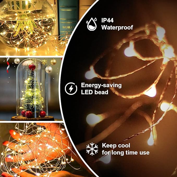 6 Pack Battery Operated Fairy Lights 6.6FT 20 LED Copper Wire Firefly Twinkle String Lights Warm White Waterproof Mini Lights for Bedroom Wedding Party Christmas Decor