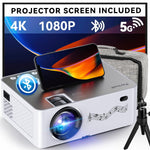 5G WiFi 1080P Projector, 16000L, 4K Support, 350'' Display, with Screen & Bag