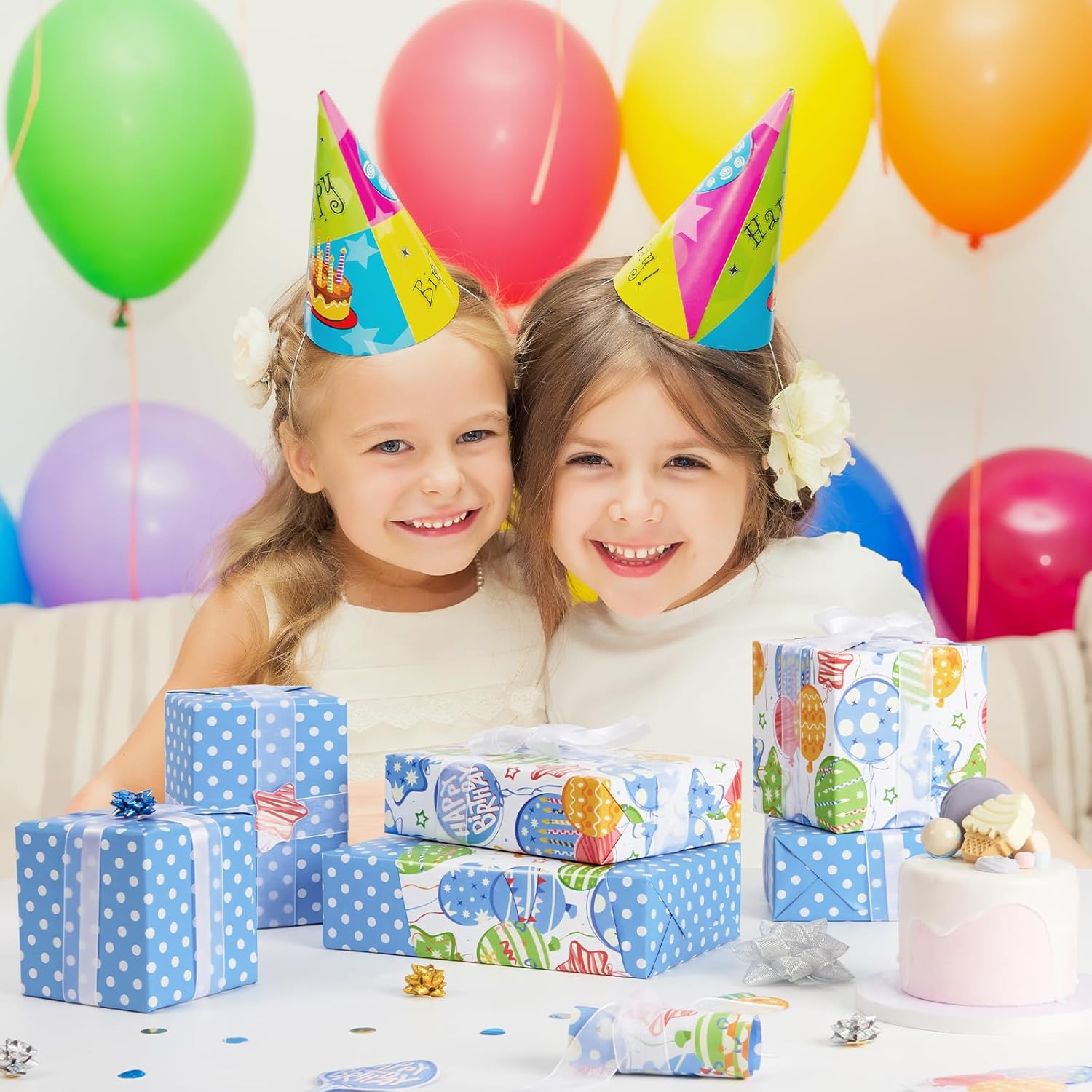 Happy Birthday Balloon Wrapping Paper Roll - 1 Roll 17”X 33 Ft Blue Boy Birthday Gift Wrapping Paper For Baby Boy Shower Wrapping Paper Party Decorative Wrap Supply