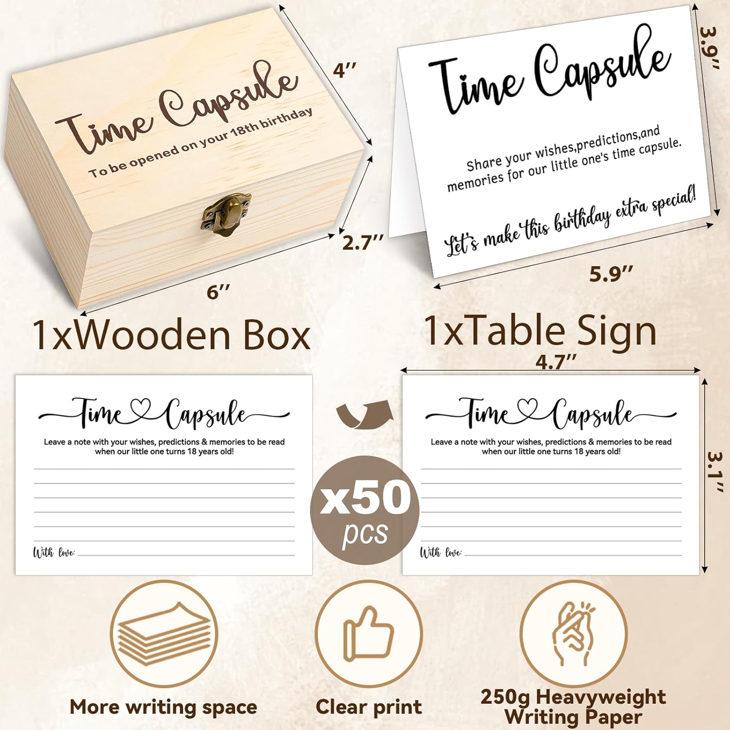 Time Capsule Box 1St Birthday, Baby Time Capsule Box For First Birthday Party Games, 50Pcs Advice And Wishes Cards Gift Keepsake Box For Baby Shower Games Decorations