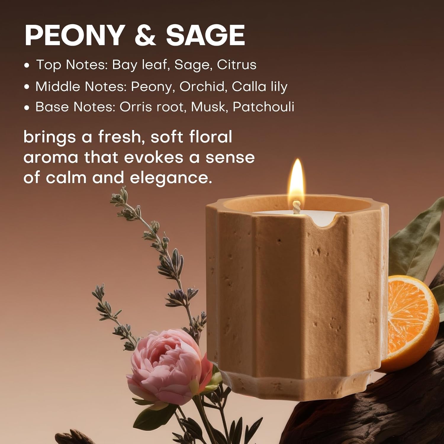 Scented Candles Set For Home, Natural Soy Wax Candle Gift, Non-Toxic Cement Jar Candles, Luxury Aromatherapy For Stress Relief, Highly Scented, Gifts For Women And Men (Peony & Sage)