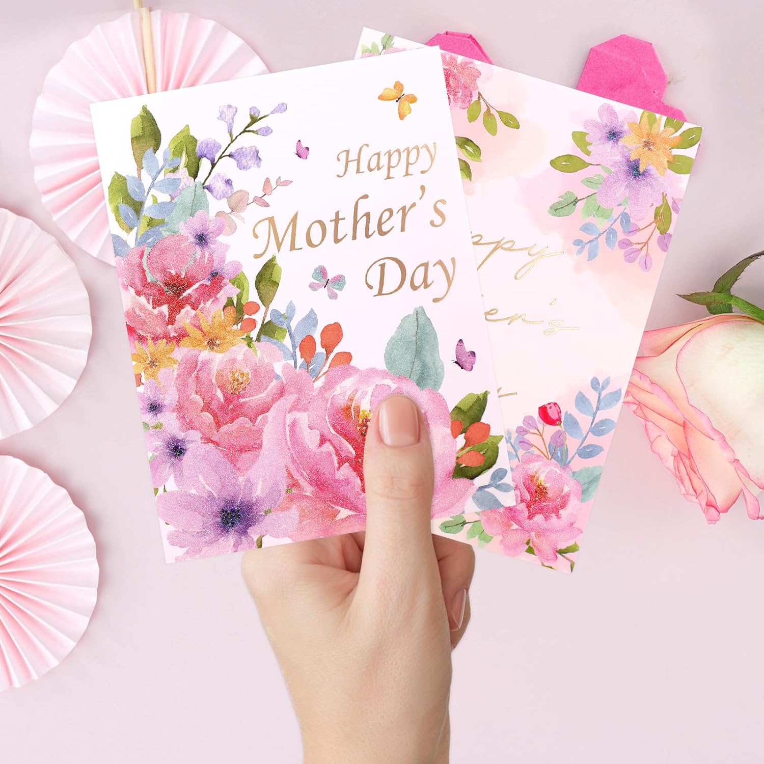 Mothers Day Cards Bulk 24 Pack Glitter Floral Mothers Day Cards With Envelopes Gift For Mom Blank Inside