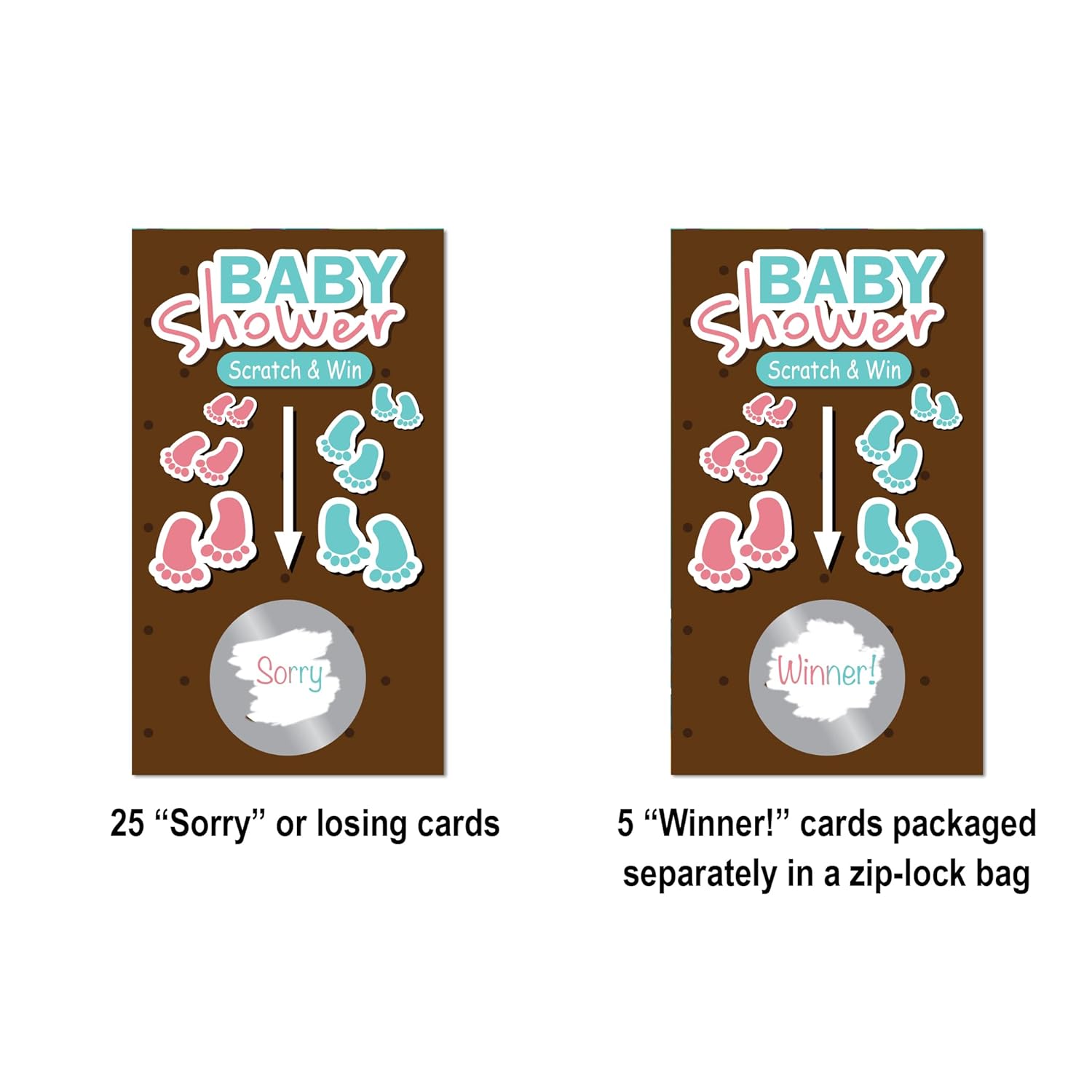 Footprints Baby Shower Scratch Off Cards - (30 Cards) - Scratch Off Tickets - Shower Party Game - Raffle Tickets