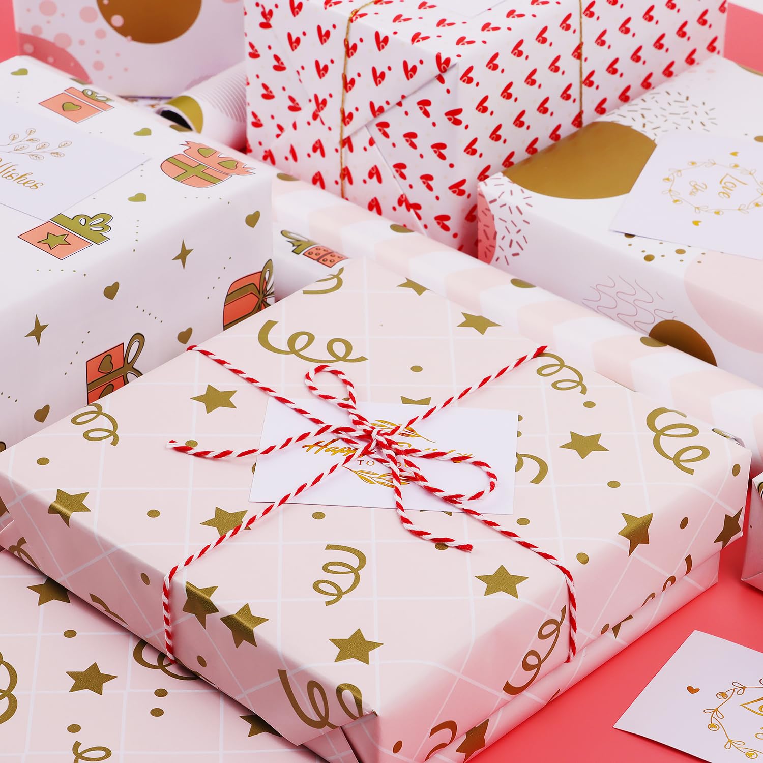 Premium Pink Girly Gift Wrapping Paper Set Of 5 Mini Rolls (17" X 120") - Cute & Girly Wrap For Women, Girls, And Wife, Perfect For Princess Party And Happy Birthday