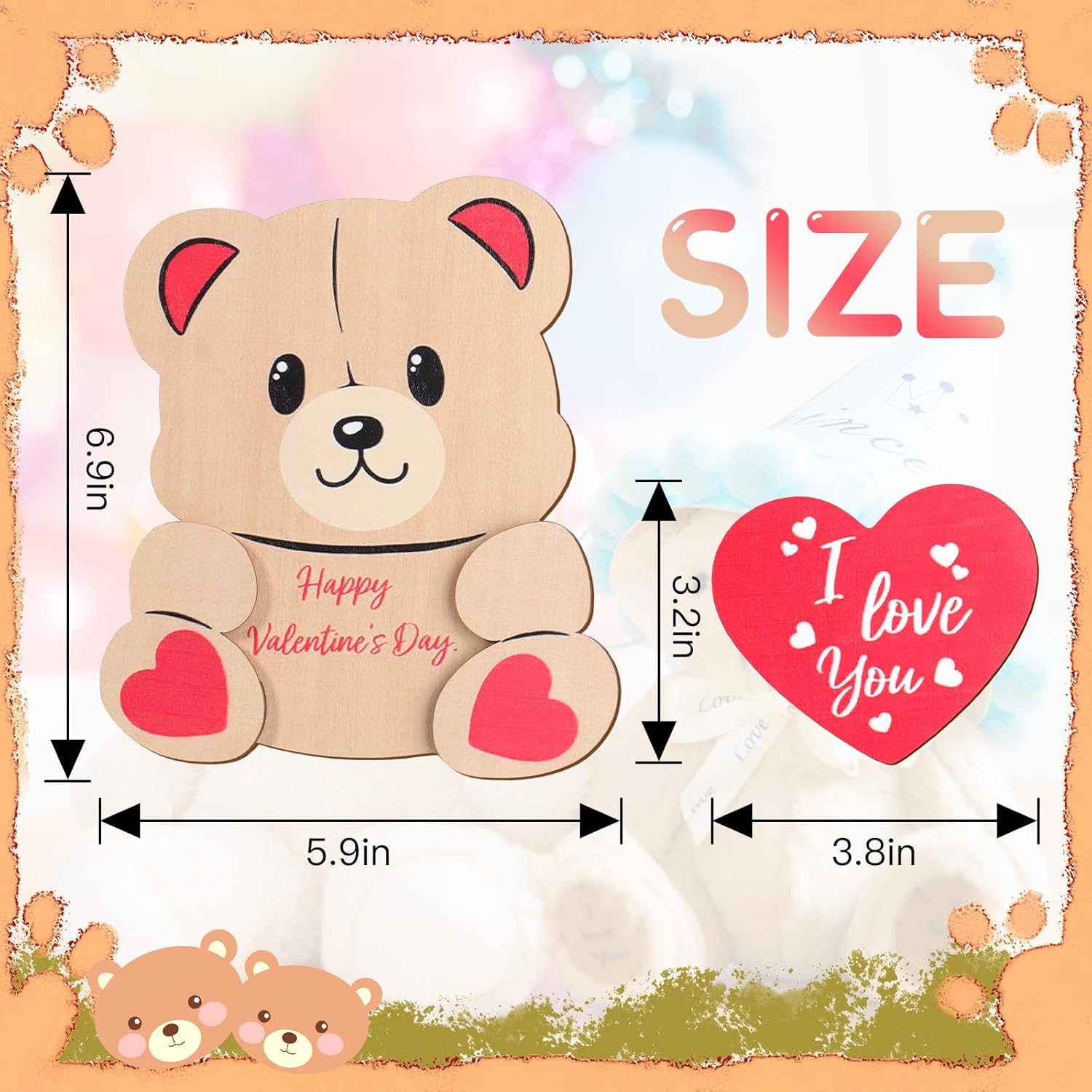 Wooden Valentine'S Day Bear Card Funny Valentine Greeting Card Wood 3D Valentine'S Day Card Anniversary Card Love Cards Valentine'S Day Gifts For Her, Wife, Husband (Lovely)