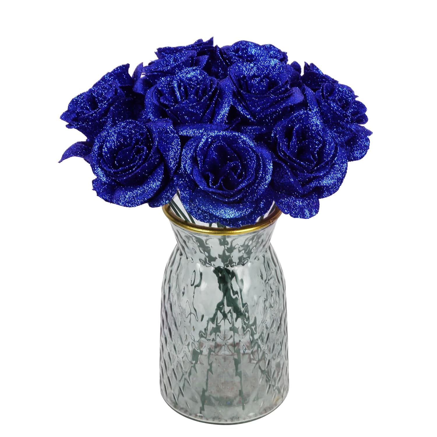 Glitter Flowers,30Pcs Royal Blue Roses Artificial Flowers Fake Roses For Diy Crafts Wedding Bouquet Party Home Decor(Royal Blue)