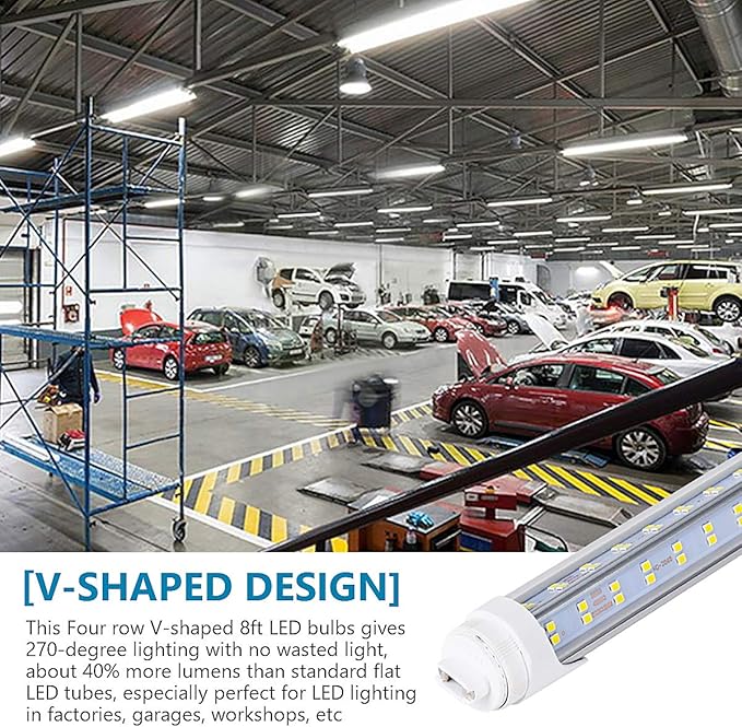 10 Pack 8FT R17D HO LED Tube Lights 100W 14500LM 6000K Cold White V Shaped Fluorescent Replacement