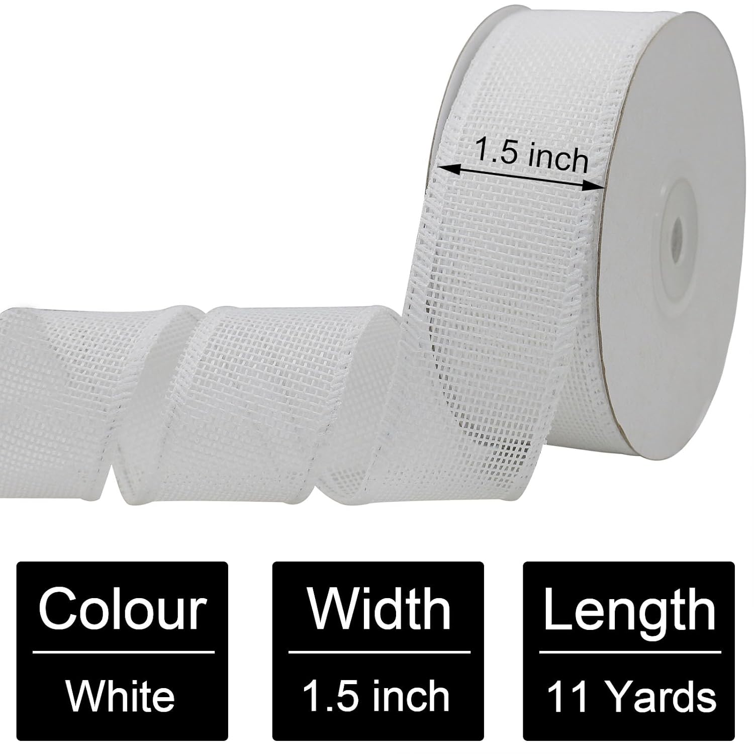 White Burlap Wired Ribbon,1-1/2 Inch X 10 Meters Fabric Wired Edge Ribbon For Party Decorations, Tree Decoration,Outdoor Decoration, Christmas Decoration, Diy Wreath Craft, Gift Wrapping.