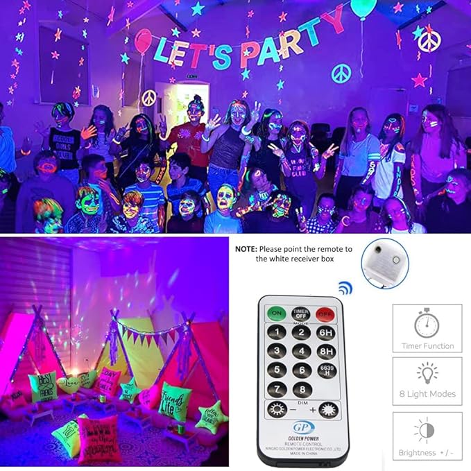 Black Light Curtain String Lights 10ft x 10ft 306 LED UV Glow Party Lights with Remote for Bedroom Halloween Decor