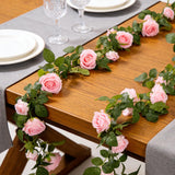 Artificial Rose Flowers Garland 6.56Ft Pink Rose Vines, Hanging Rose Fake Flower Vine Floral Greenery Garland For Home Wedding Arch Party Garden Outdoor Decor(1)