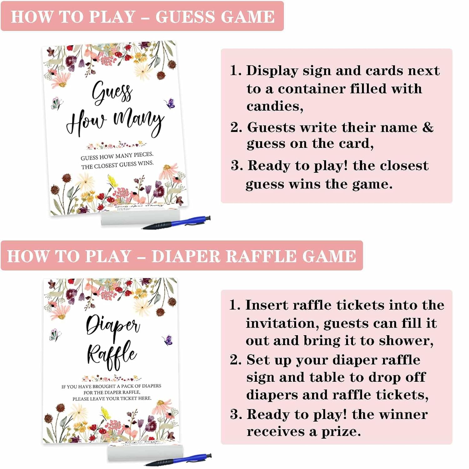 Wildflower Diaper Raffle Sign With 50 Tickets, Floral Baby In Bloom Candy Jar Guessing Game Sign With 50 Cards, Wildflower Baby Shower Decorations Game Set